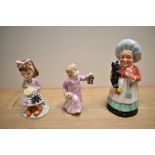 Two Royal Doulton bone china Nursery Rhyme figurines, comprising Miss Muffet DNR2 and Old Mother