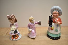 Two Royal Doulton bone china Nursery Rhyme figurines, comprising Miss Muffet DNR2 and Old Mother