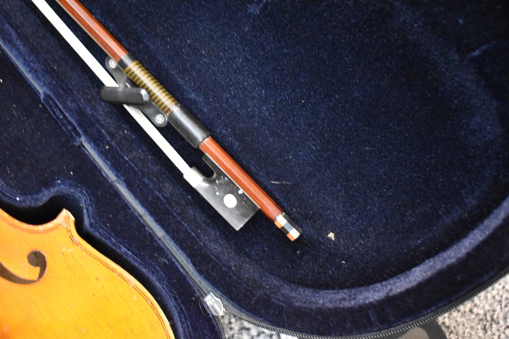 A modern violin having two piece 13inch back , with bow and case - Image 2 of 5