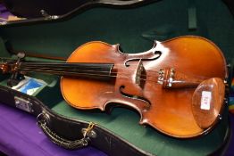 A traditional Chinese viola in fitted cae, bow as found