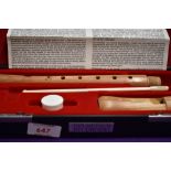 A Dolmetsch natural wood recorder, possibly soprano , length approx. 32cm in fitted case