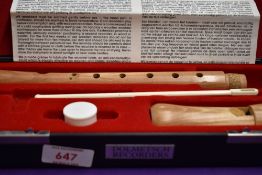 A Dolmetsch natural wood recorder, possibly soprano , length approx. 32cm in fitted case