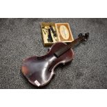 A 19th Century violin body having 14inch two piece back, and assorted parts