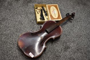 A 19th Century violin body having 14inch two piece back, and assorted parts