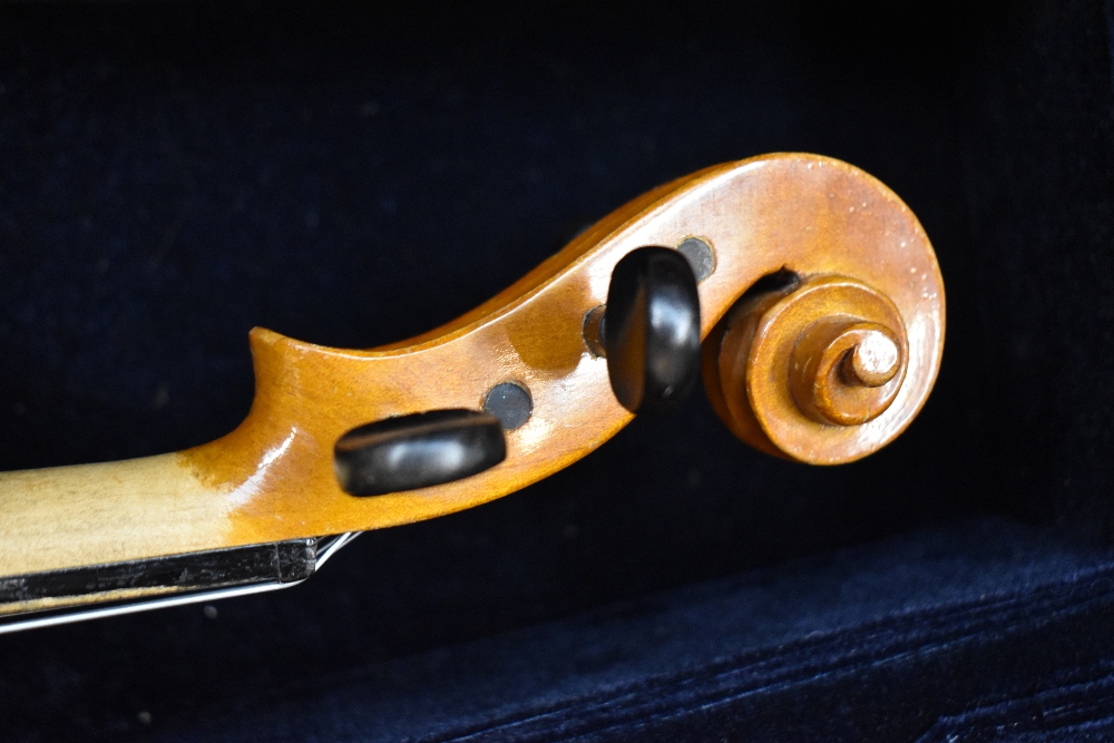 A modern violin having two piece 13inch back , with bow and case - Image 5 of 5