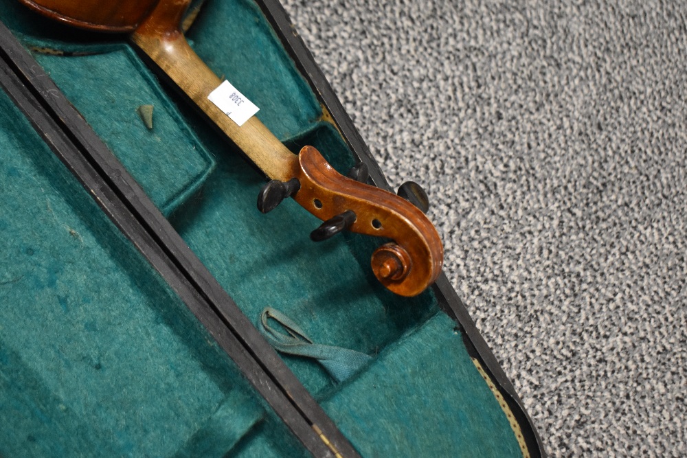 A traditional violin having 13 inch two piece back, with hard case, with printed label J G - Image 3 of 3