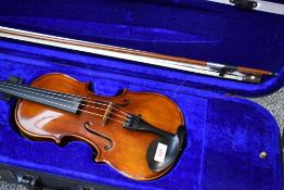 A modern violin having 13inch back, labelled Antoni , John Hornby Skewes, with fitted case and bow