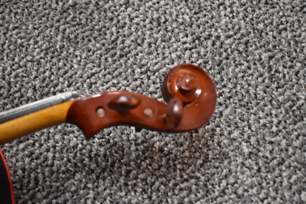 A modern violin having 13inch one piece back with fitted case and bow - Image 4 of 5