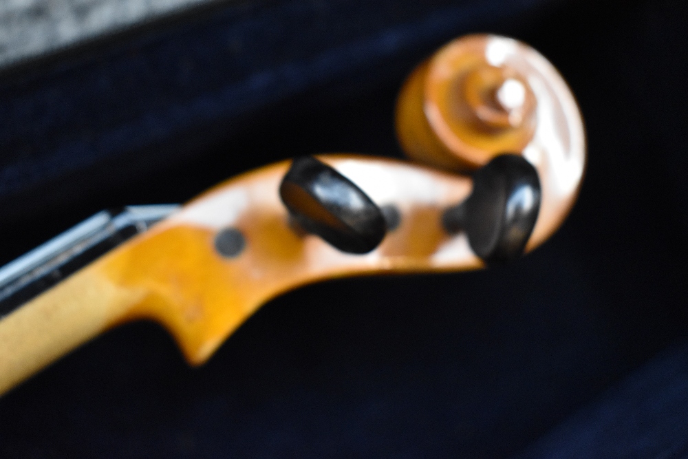 A modern violin having two piece 13inch back , with bow and case - Image 4 of 5