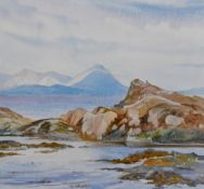 Phoebe Barrow (1930-2016, British), watercolour, Two Scottish landscapes - The Isle of Eigg & Skye