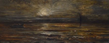 19th/20th Century School, oil on board, A maritime landscape under moonlight, framed, within gilt