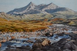 Jean Thomas (20th Century, British), watercolour, The Black Cuillin from Sligachan, Isle of Skye,