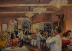 P.Poyser (20th Century, British), oil on canvas, A restaurant scene, signed to the lower right,
