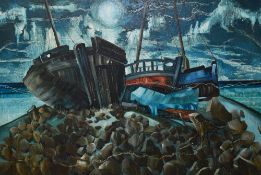 G.W.R Melsome (20th Century), oil on board, 'Moonglow Whitstable', of maritime interest, signed