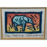Sarah Ablewhite (contemporary, British), linocut, 'Hefalump', an elephant, signed, limited edition