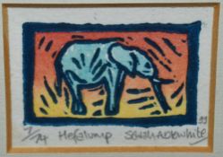 Sarah Ablewhite (contemporary, British), linocut, 'Hefalump', an elephant, signed, limited edition