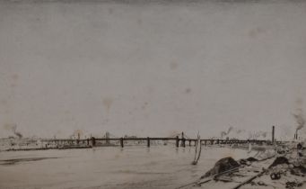 James Hamilton Hay (1874-1916, British), etching, Runcorn Bridge, Cheshire, signed to the lower