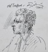 Attributed to Harold Riley (1934-2023, British), pen sketch, 'At Old Trafford', a drawing of