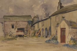 *Local Interest - Alice Brockbank (1886-1958, British), watercolour, Two illustrations of farms,