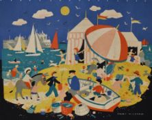 After Peggy Wickham (1909-1978, British), coloured lithographs, 'On The Beach' and 'Farm Scene',