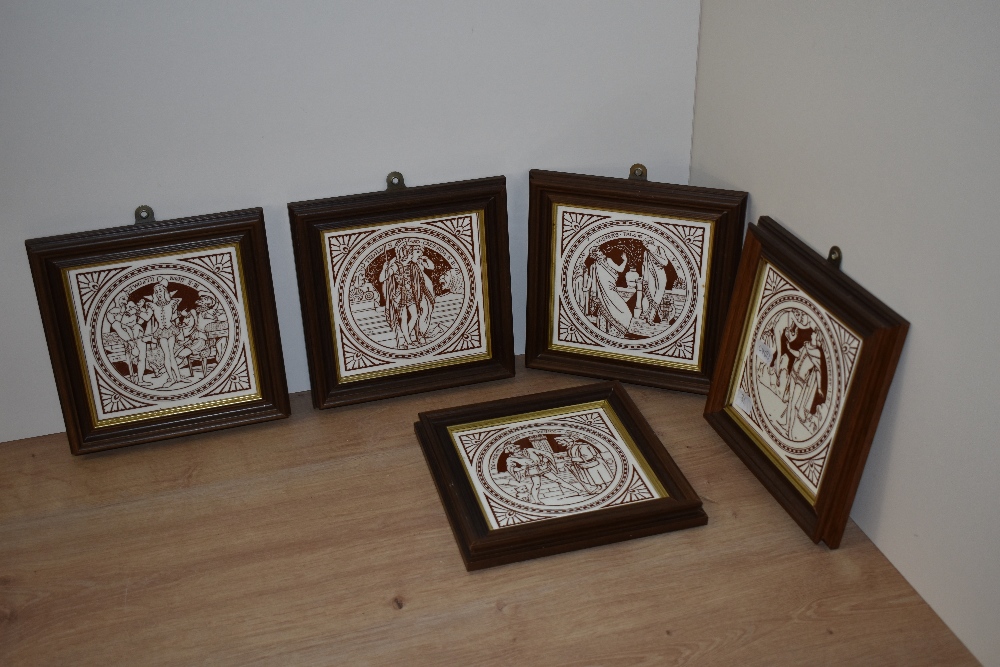 Five Victorian Minton porcelain tiles, depicting John Moyr Smith's Shakespear Series, all within mo - Image 2 of 6