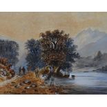 F.H. Knowles (19th/20th Century, British), watercolour, Figures on an autumnal lakeside path, signed