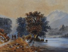 F.H. Knowles (19th/20th Century, British), watercolour, Figures on an autumnal lakeside path, signed