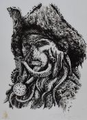 Contemporary, monochrome print, Davy Jones from The Pirates of the Caribbean, after a pen wash