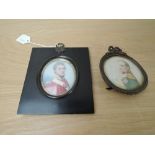 Two miniature framed paintings on thin sliver of ivory with card backing, Napoleon, colour, in