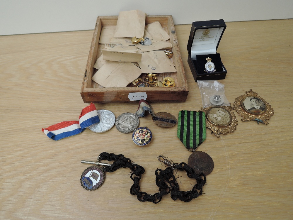 A collection of Medals and Badges including France 1870 Franco-Prussian War Medal, Railway Service