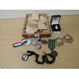 A collection of Medals and Badges including France 1870 Franco-Prussian War Medal, Railway Service