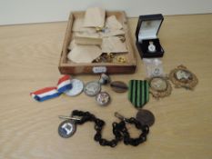 A collection of Medals and Badges including France 1870 Franco-Prussian War Medal, Railway Service