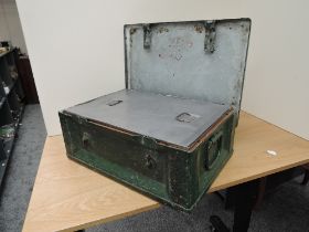 A possible Military Field Canteen having aluminium inner with wood and metal surround, two carry