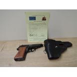 A German Walther 9mm Semi Automatic Deactivated Pistol, Serial Number 01505, marked on pistol 1001-