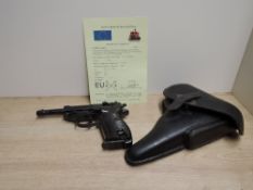 A German Walther 9mm Semi Automatic Deactivated Pistol, Serial Number 9218, barrel length 12.5cm, in