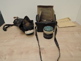 Two WWII Gas Masks, one boxed, one in bag along with spare cylinder and a Anti Gas MKII Eye Shield