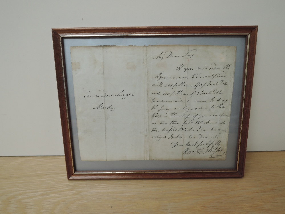 A Letter signed by Horatio Nelson (1758-1805), the letter is to a Commodore ordering (HMS) Agamemnon