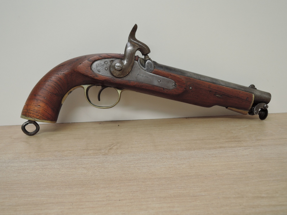 A mid 19th century English Percussion Pistol with swivel ram rod, Birmingham stamped on lock plate