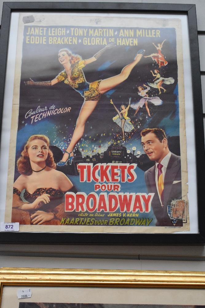 An original 1950's Tickets Pour Broadway film poster for the Belgian/French market later framed