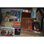 Three cartons of assorted children and adult books including Mrs Webster's Diary, teenage girls