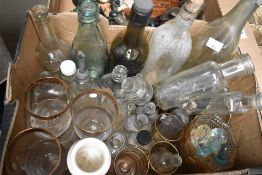 A selection of vintage glass bottles including medicine, 'Good all backhouse ampersand co