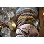 A selection of assorted decorative display plates including Limoges 'la pointe duvert galant etle