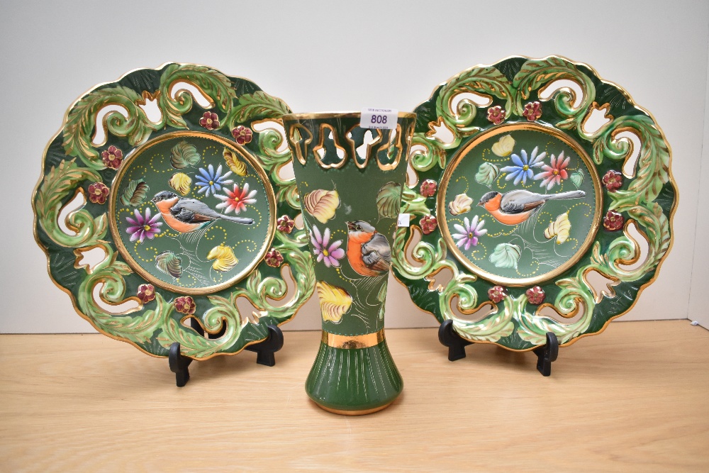 Two vintage HB (Hebert Bequet) Quaregon Belgium Majolica Collectable Plates and matching vase