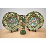 Two vintage HB (Hebert Bequet) Quaregon Belgium Majolica Collectable Plates and matching vase