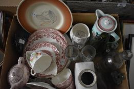 An assorted selection of items including a vintage glass baby's feeding bottle, an oriental style