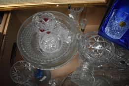 A selection of assorted glass and crystal including a boxed pair of crystal whiskey tumblers, a