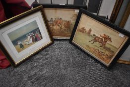 Two framed prints depicting scenes with the Old Mickadale Hunt, also included a Helen Bradley
