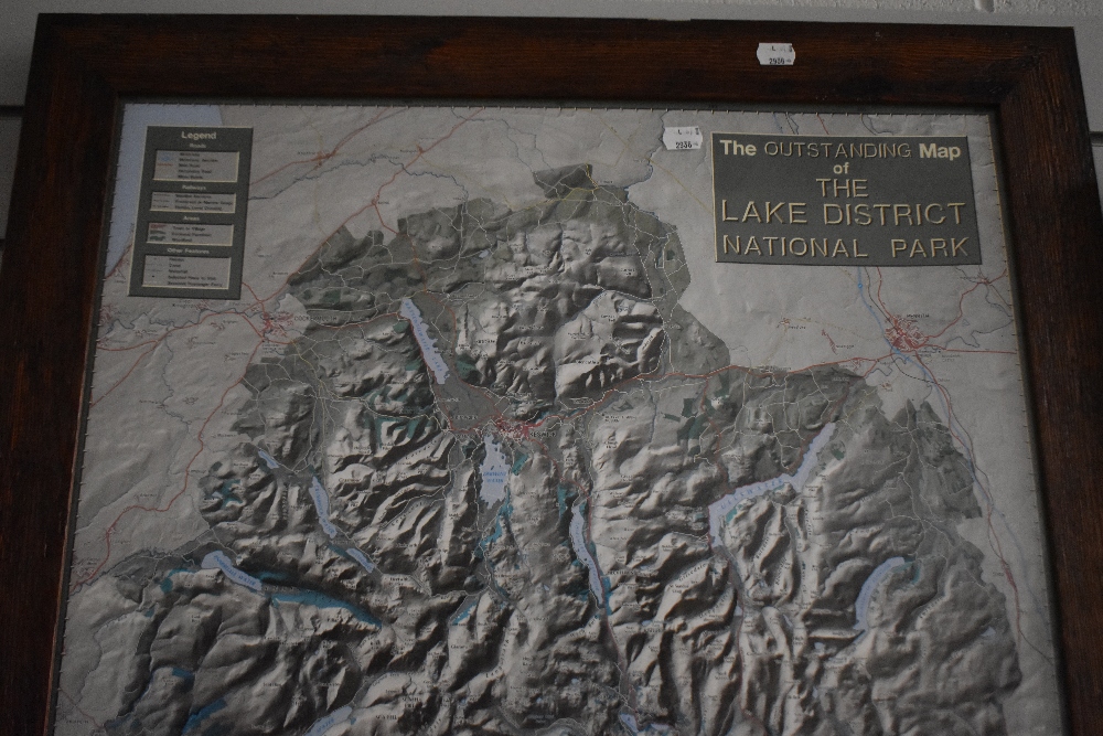 A 20th century The Outstand Map of the Lake District National Park, oak framed and glazed 94 x 70 - Image 3 of 3