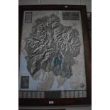 A 20th century The Outstand Map of the Lake District National Park, oak framed and glazed 94 x 70