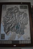 A 20th century The Outstand Map of the Lake District National Park, oak framed and glazed 94 x 70